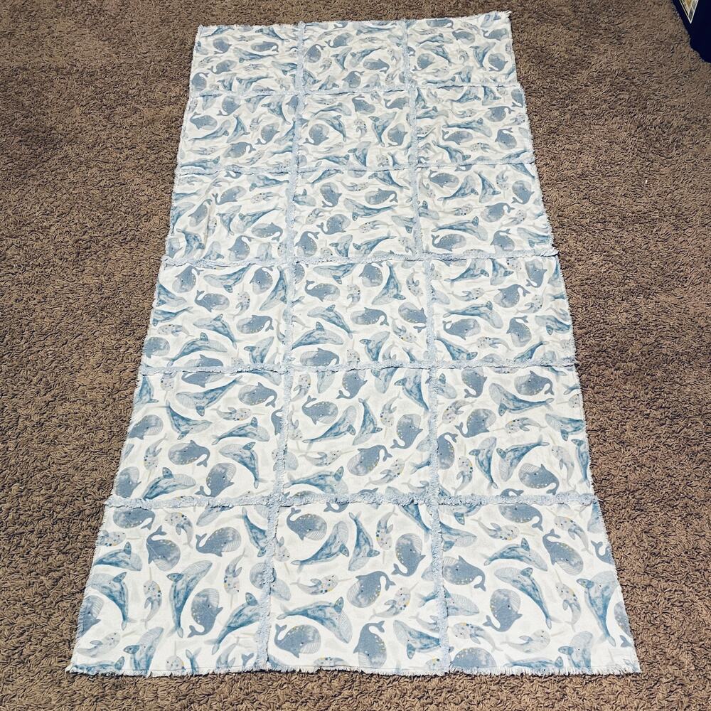 Vintage Handmade Baby Blanket-Whales and Narwhals 100% Cotton Flannel 63" x 31"